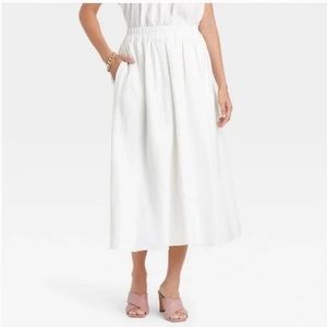 (M)- A New Day Women's Smocked Waist Mid-Rise A-Lineskirt -White‎